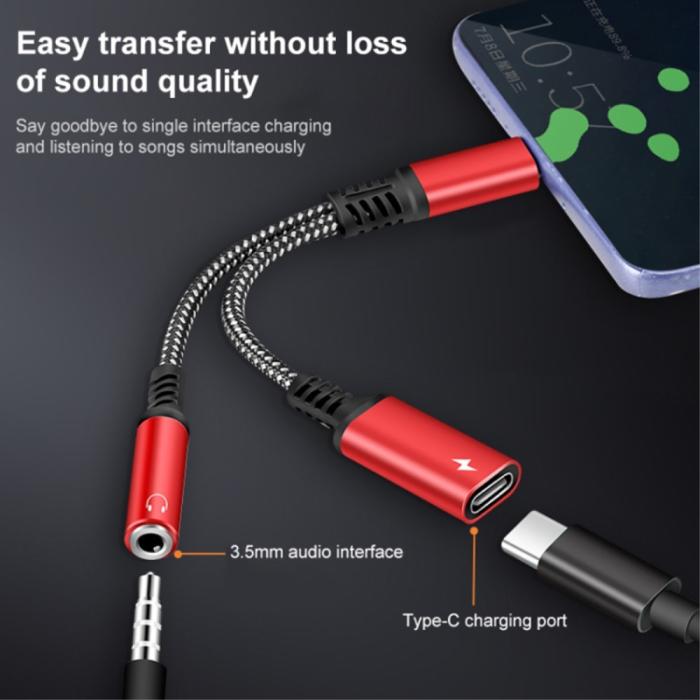 Bild 2, 60W PD 2in1 USB-C Till USB-C/AUX-Hona Adapter Silver