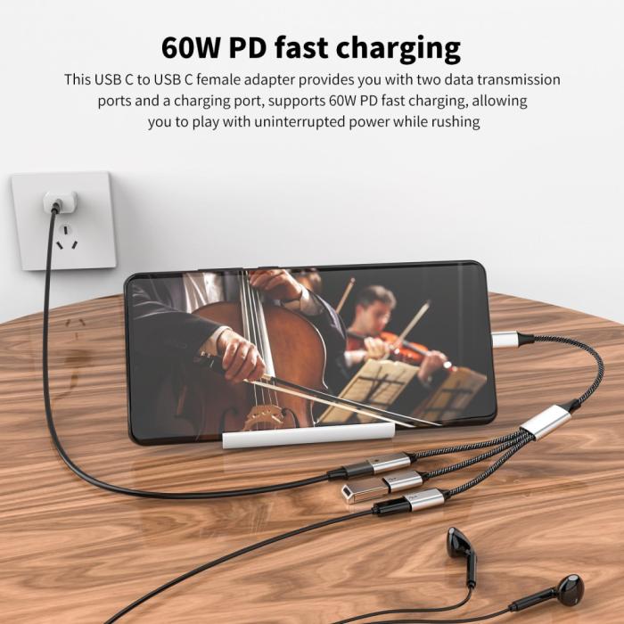 Bild 4, 3in1 60W USB-C - 3x USB-C Hona Adapter Silver