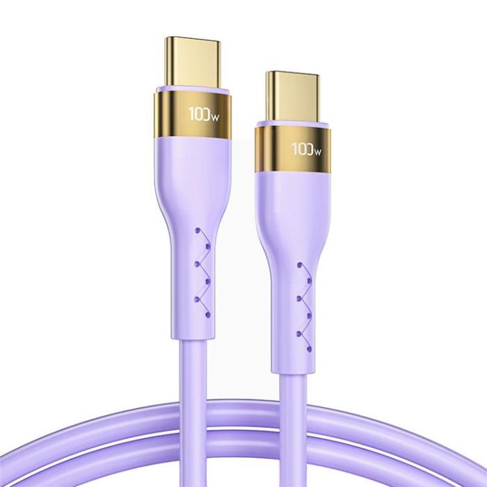 Bild 1, Joyroom 1.2m 100W PD USB-C / USB-C Liquid Silikon Kabel Lila
