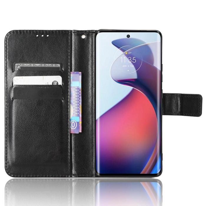 Bild 2, Motorola Edge 30 Fusion 5G Fodral Crazy Horse Läder Svart