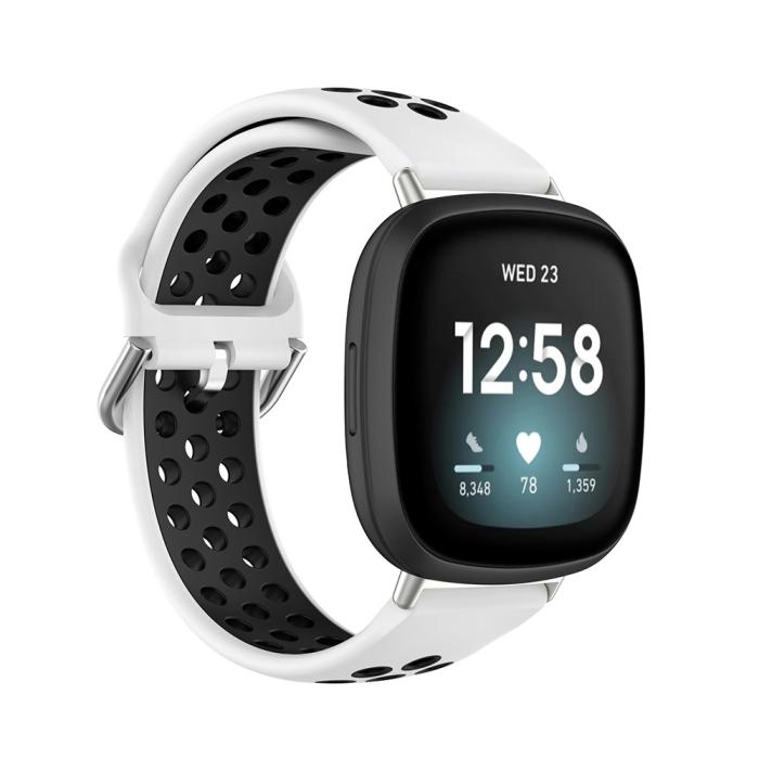 Bild 2, Silikon Träningsarmband Armband Versa 3/Fitbit Sense - Vit/Svart