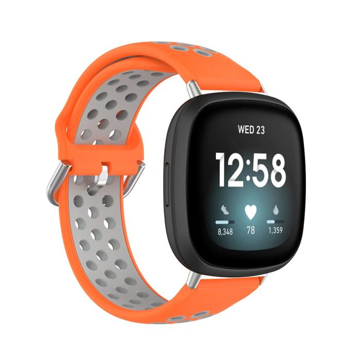 Bild 2, Silikon Träningsarmband Armband Versa 3/Fitbit Sense - Orange/Grå
