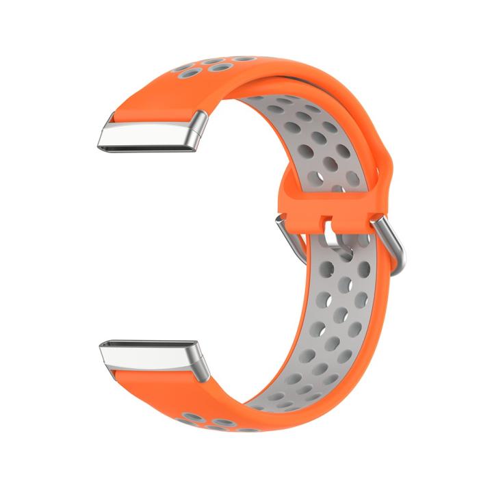 Bild 4, Silikon Träningsarmband Armband Versa 3/Fitbit Sense - Orange/Grå