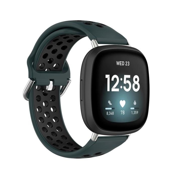 Bild 2, Silikon Träningsarmband Armband Versa 3/Fitbit Sense - Grön/Svart