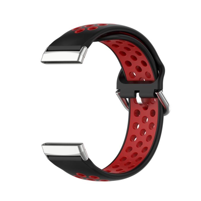 Bild 2, Silikon Träningsarmband Armband Versa 3/Fitbit Sense - Svart/Röd