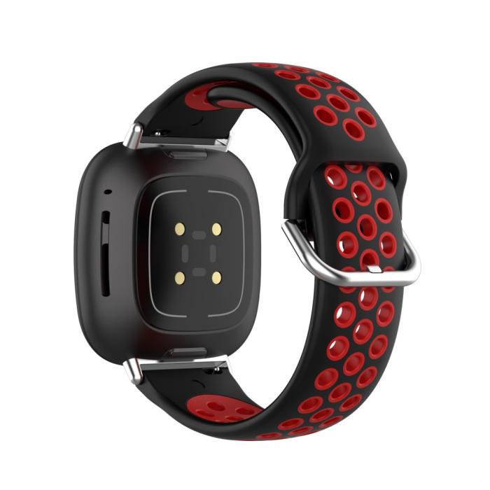Bild 3, Silikon Träningsarmband Armband Versa 3/Fitbit Sense - Svart/Röd