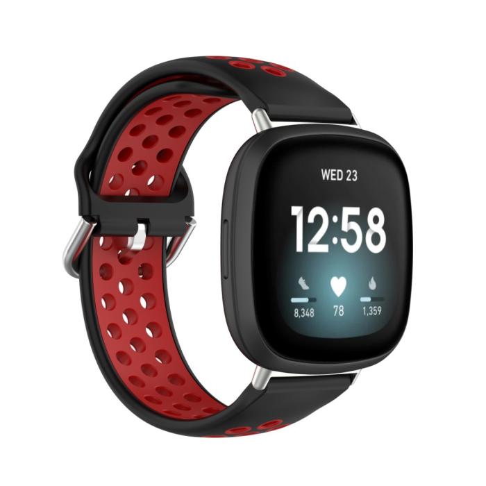 Bild 4, Silikon Träningsarmband Armband Versa 3/Fitbit Sense - Svart/Röd