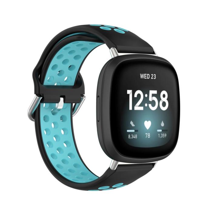 Bild 3, Silikon Träningsarmband Armband Versa 3/Fitbit Sense - Svart/Teal