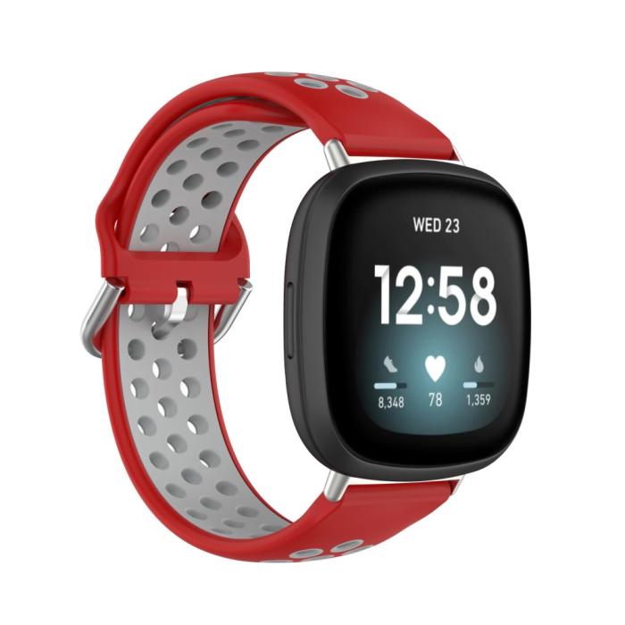 Bild 2, Silikon Träningsarmband Armband Versa 3/Fitbit Sense - Röd/Grå