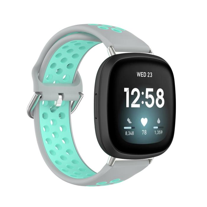 Bild 2, Silikon Träningsarmband Armband Versa 3/Fitbit Sense - Grå/Teal