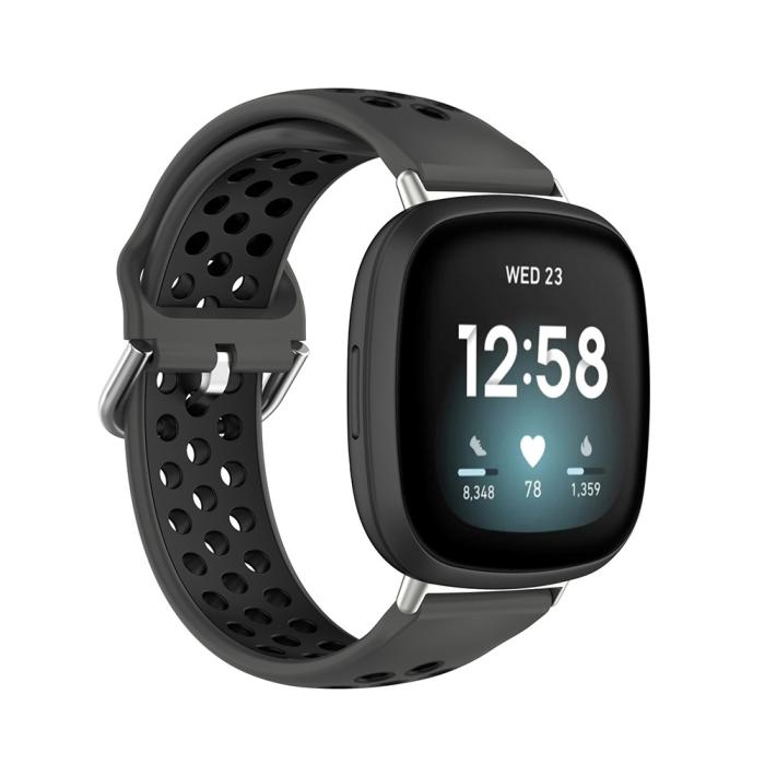 Bild 2, Silikon Träningsarmband Armband Versa 3/Fitbit Sense - Svart