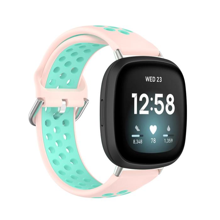 Bild 2, Silikon Träningsarmband Armband Versa 3/Fitbit Sense - Ljus Rosa/Teal