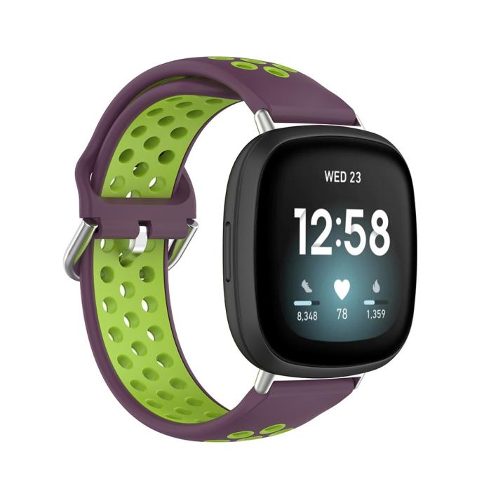 Bild 2, Silikon Träningsarmband Armband Versa 3/Fitbit Sense - Lila/Grön