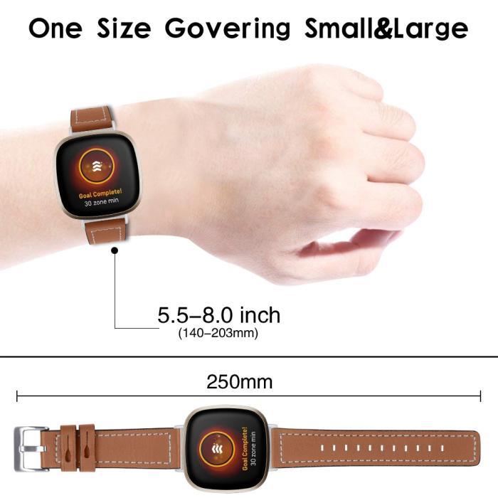 Bild 3, Äkta Läder Armband Versa 3/Fitbit Sense - Brun