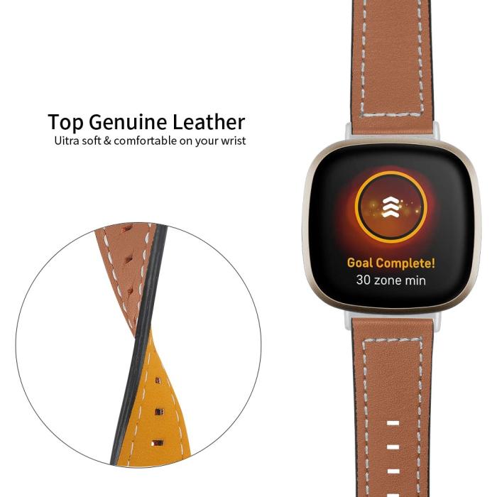 Bild 4, Äkta Läder Armband Versa 3/Fitbit Sense - Brun
