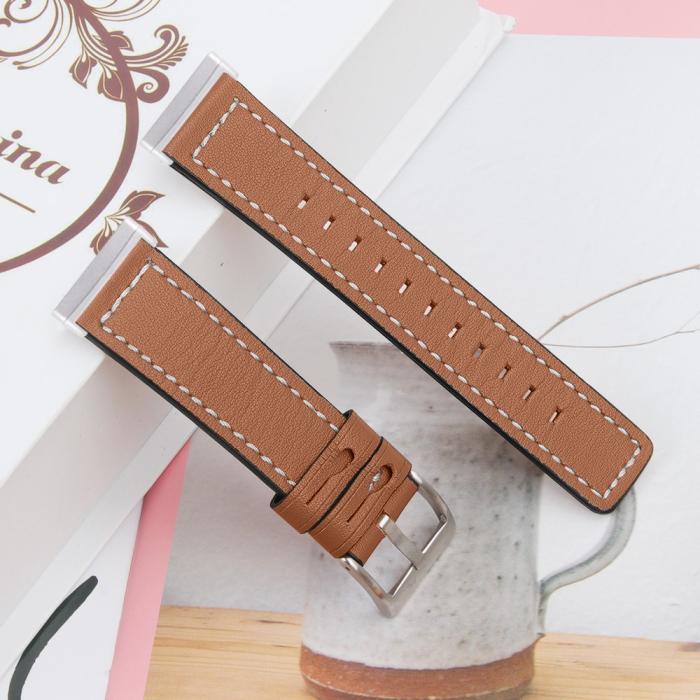 Bild 5, Äkta Läder Armband Versa 3/Fitbit Sense - Brun