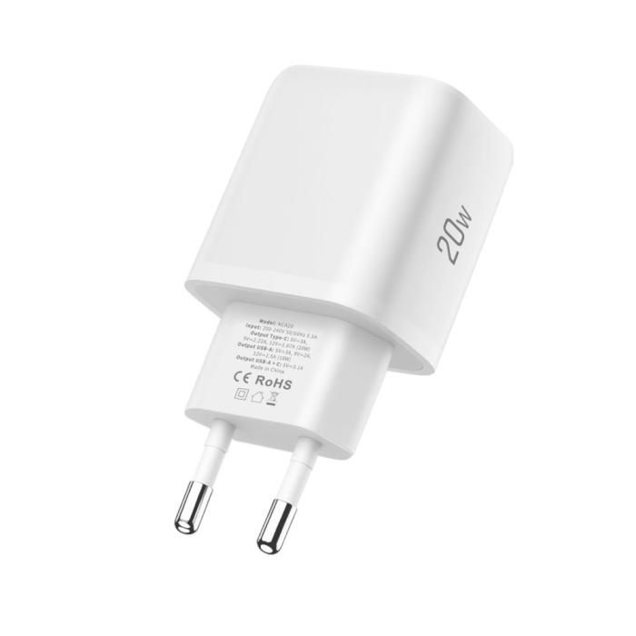 Bild 3, Tech-Protect 20W Väggladdare PD QC3.0 USB-C / USB-A Vit