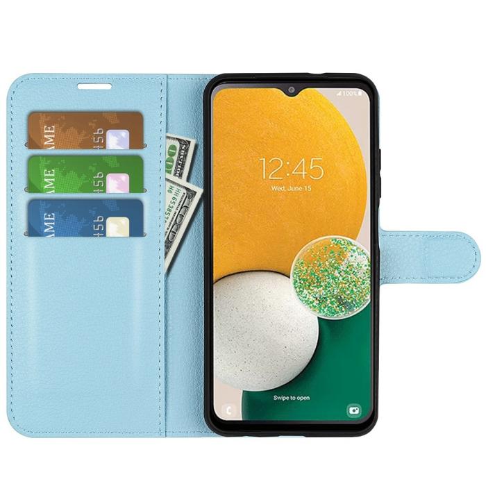 Bild 2, Samsung Galaxy A14 4G/5G Fodral Litchi Läder Ljus Blå