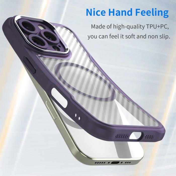 Bild 2, iPhone 16 Pro Max Skal MagSafe Hybrid Kolfiber Textur Lila