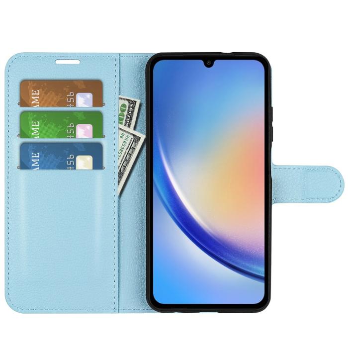 Bild 2, Samsung Galaxy A35 5G Fodral Läder Litchi Ljus Blå