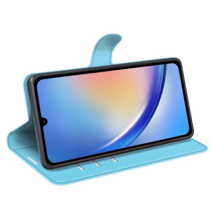 Bild 3, Samsung Galaxy A35 5G Fodral Läder Litchi Ljus Blå