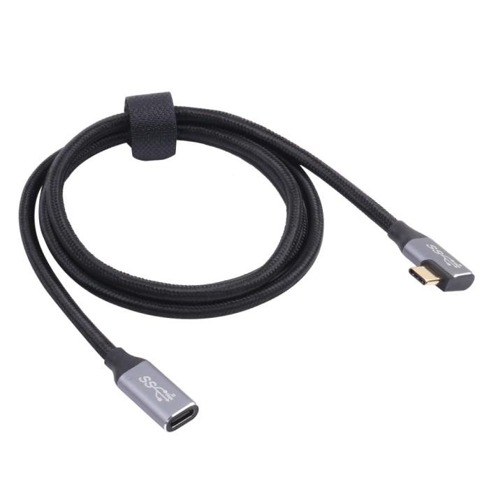 Bild 1, 1.5m USB-C Hane Elbow - USB-C Hona Adapter Kabel Svart