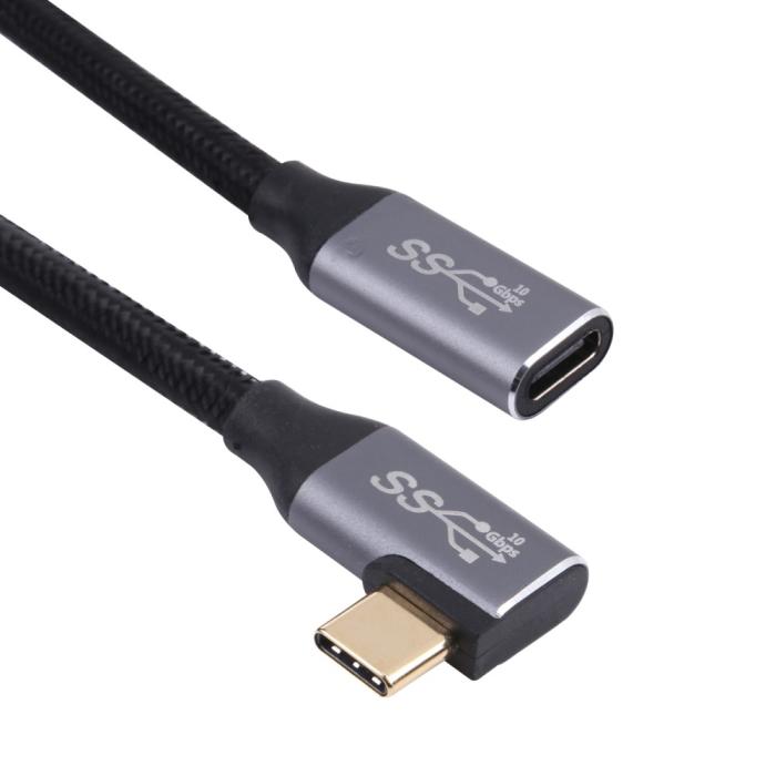Bild 2, 1.5m USB-C Hane Elbow - USB-C Hona Adapter Kabel Svart