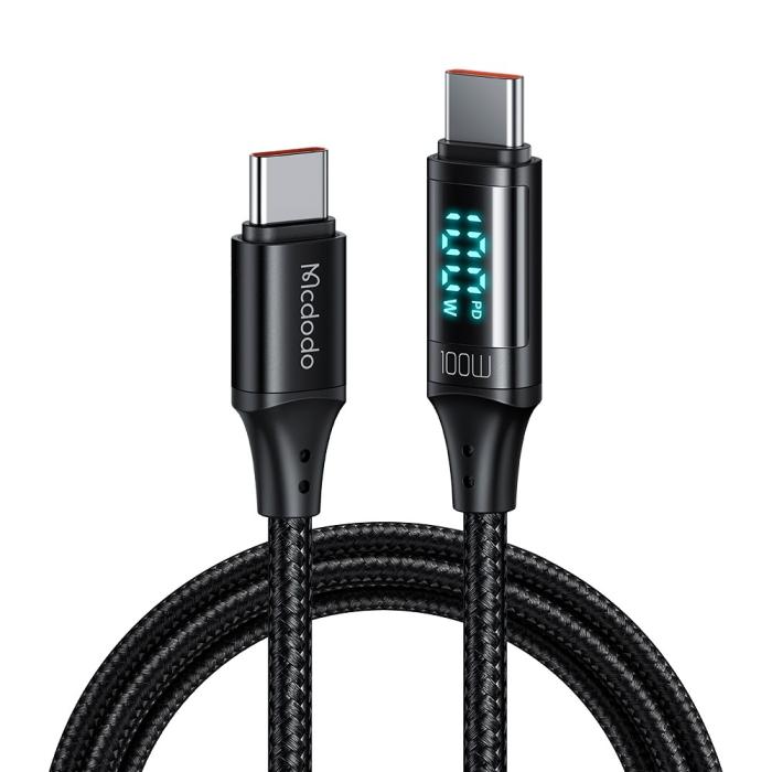Bild 1, Mcdodo 1.2m 100W USB-C - USB-C LED Snabbladdning Svart