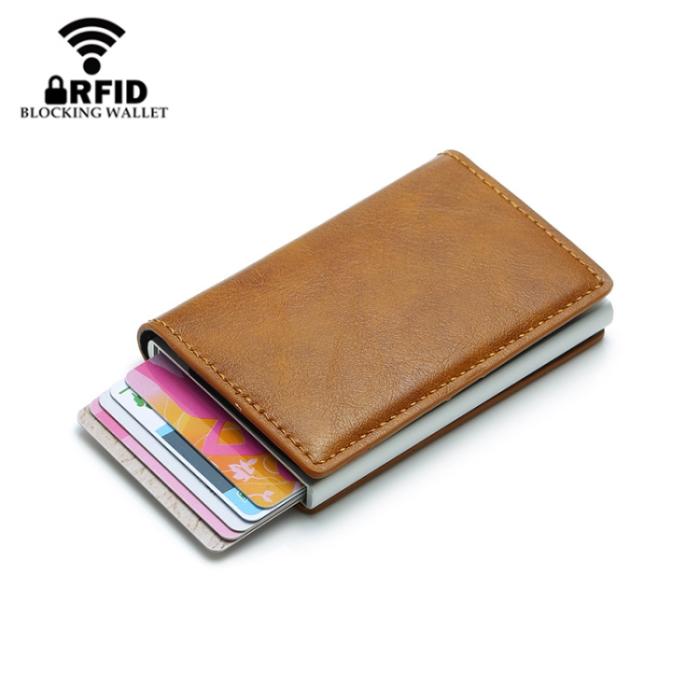 Bild 3, RFID Retro Aluminium Läder Korthållare Vinröd