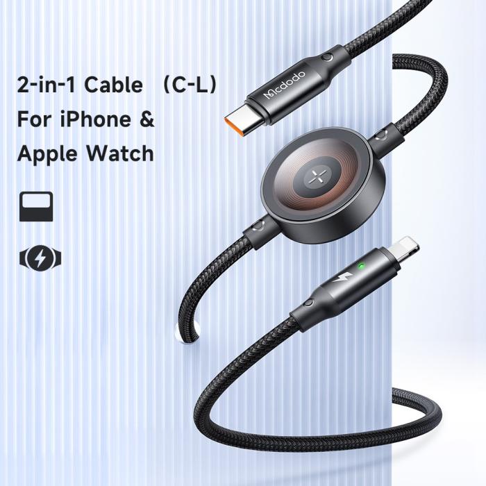 Bild 3, MCDODO 1.5m 36W 2in1 Kabel Med Apple Watch Laddare Svart