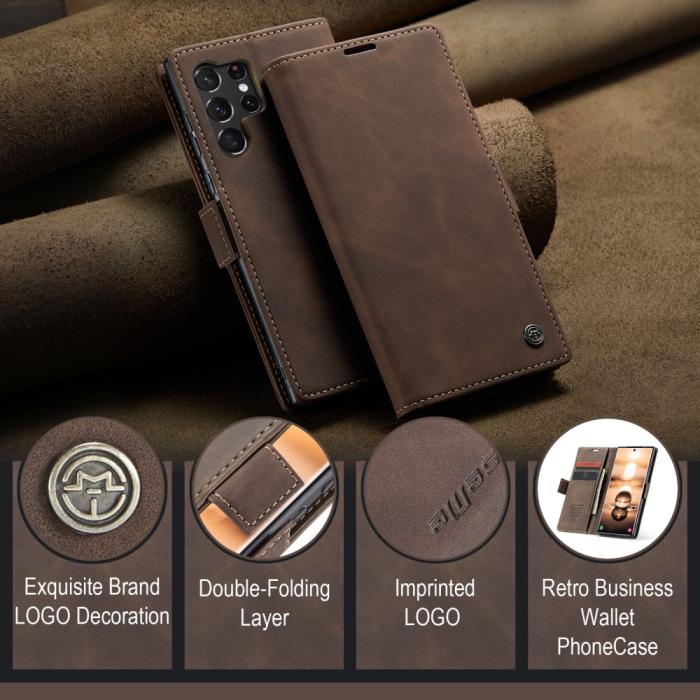 Bild 4, CASEME Galaxy S24 Ultra Fodral Retro Läder Mörk Brun