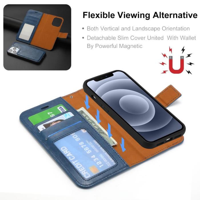 Bild 2, iPhone 15 Plus 2in1 Magnet Fodral Crazy Horse Blå