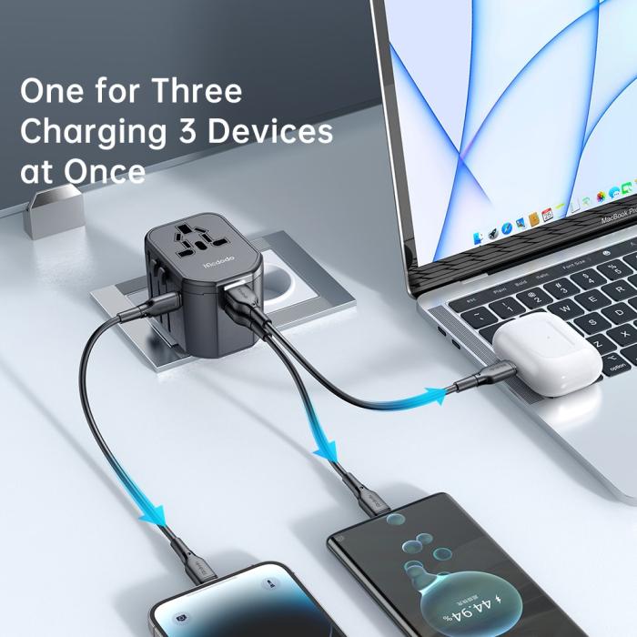 Bild 5, Mcdodo 20W PD Reseadapter 2x USB-A 1x USB-C Svart