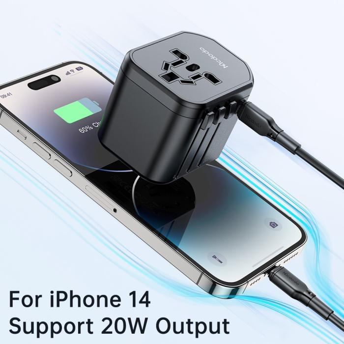 Bild 6, Mcdodo 20W PD Reseadapter 2x USB-A 1x USB-C Svart