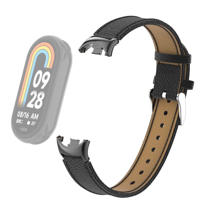 Bild 1, Xiaomi Smart Band 9/8 Armband Äkta Läder Litchi Svart