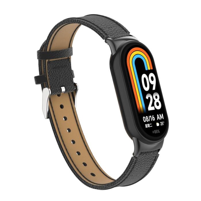 Bild 2, Xiaomi Smart Band 9/8 Armband Äkta Läder Litchi Svart