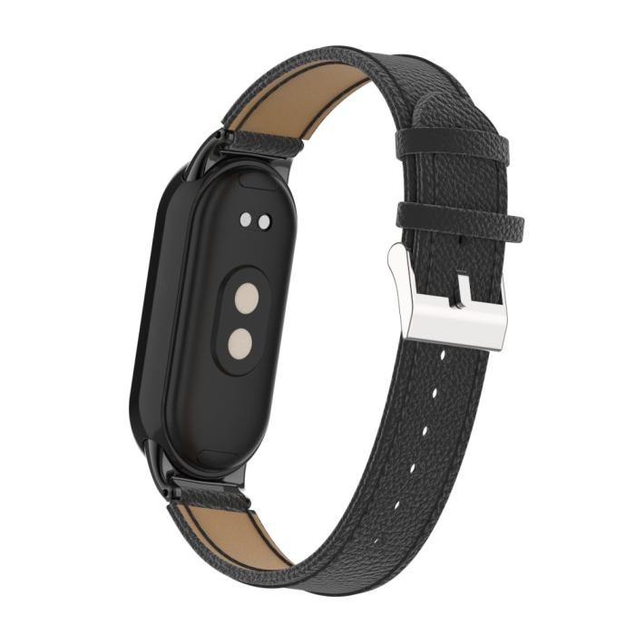 Bild 5, Xiaomi Smart Band 9/8 Armband Äkta Läder Litchi Svart