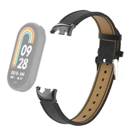Xiaomi Smart Band 9/8 Armband Äkta Läder Litchi Svart