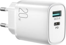 Joyroom 20W PD USB-C / USB-A Väggladdare Vit