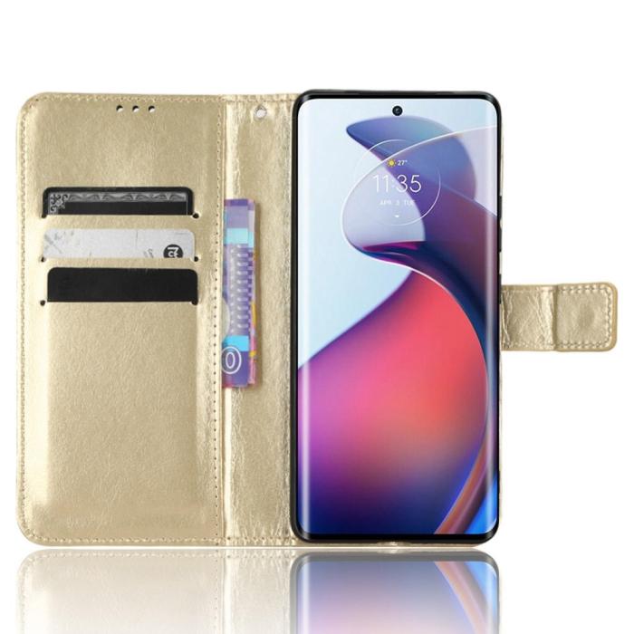 Bild 2, Motorola Edge 30 Fusion 5G Fodral Crazy Horse Läder Guld