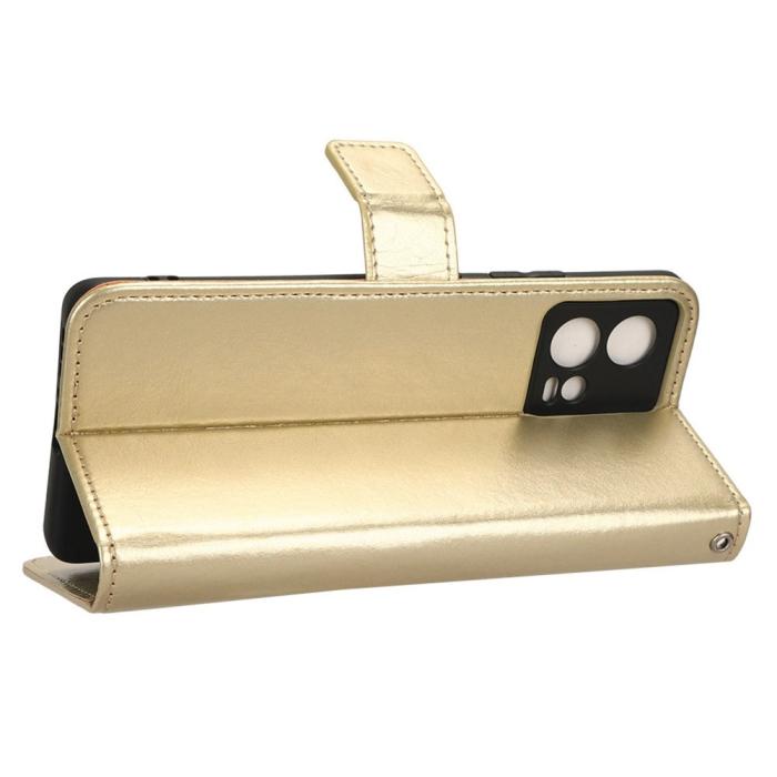 Bild 3, Motorola Edge 30 Fusion 5G Fodral Crazy Horse Läder Guld