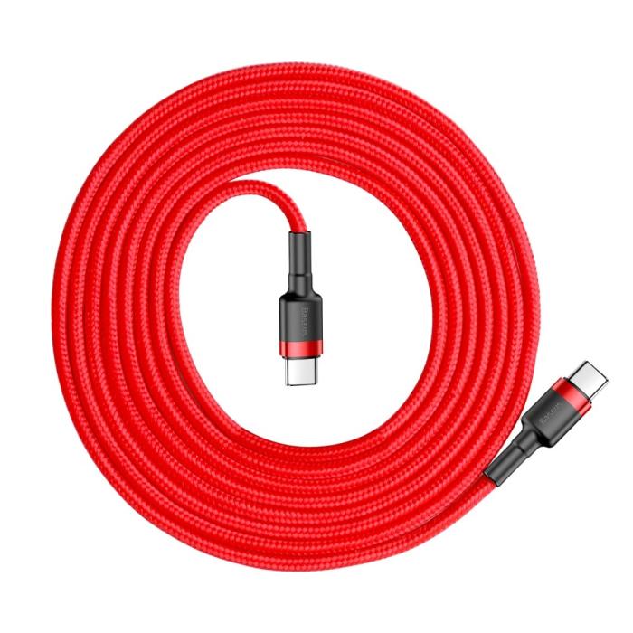 Bild 2, BASEUS 60W 2m Type-C PD Flätad Nylon Kabel - Röd