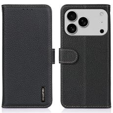 KHAZNEH iPhone 17 Pro Fodral &Auml;kta L&auml;der Svart