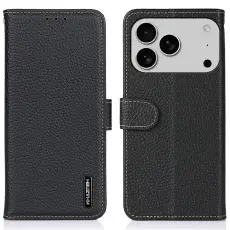 KHAZNEH iPhone 17 Pro Fodral &Auml;kta L&auml;der Svart