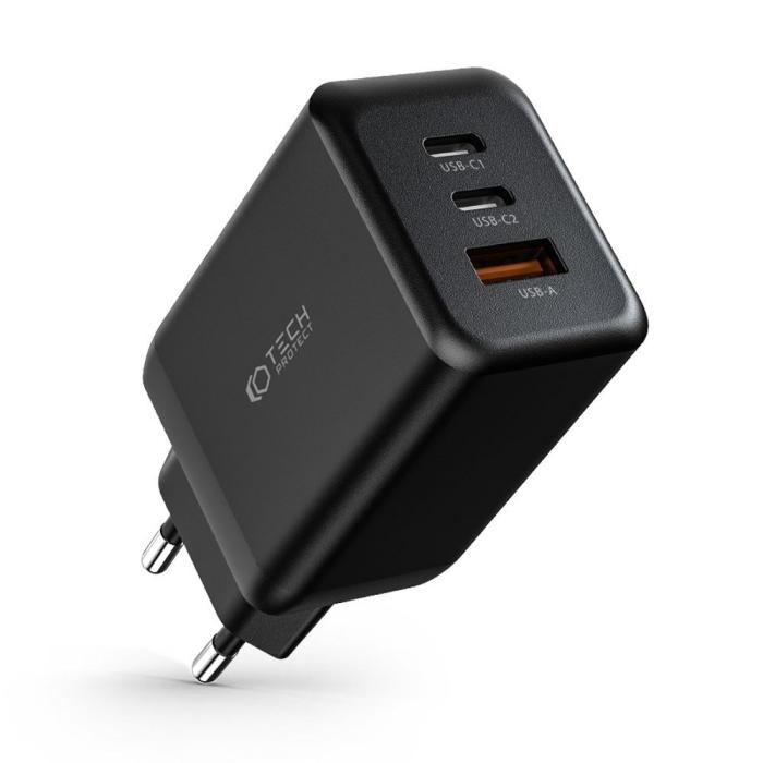 Bild 2, Tech-Protect 65W PD/QC Väggladdare 2x USB-C 1x USB-A Svart