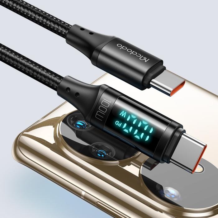 Bild 5, Mcdodo 1.2m 100W USB-C - USB-C LED Snabbladdning Svart