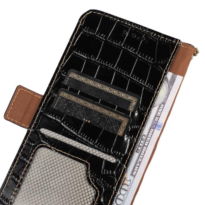 Bild 6, iPhone 15 Fodral RFID Äkta Läder Krokodil Textur S