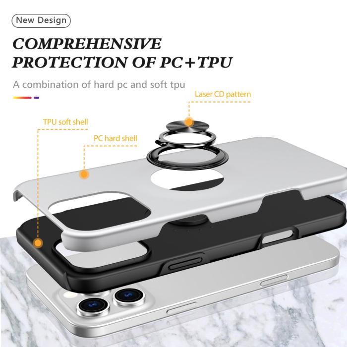 Bild 4, iPhone 16 Pro Skal Med Ringhållare Kickstand Silver