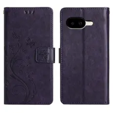 Google Pixel 10a Fodral Med Blommigt Tryck M&ouml;rk Lila