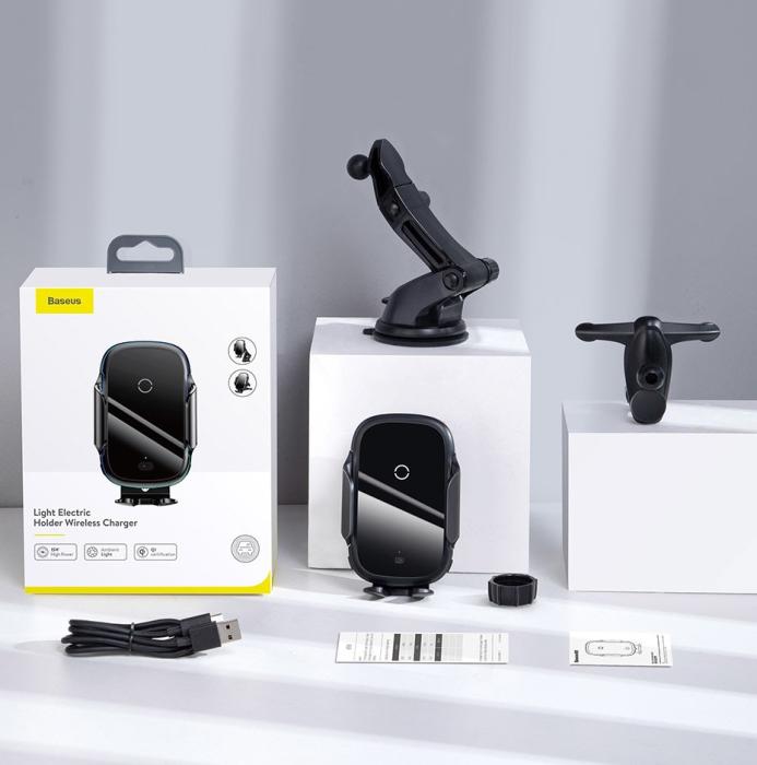 Bild 5, Baseus 15W Ultimata Smart Trådlös Qi Laddare För Bil - Svart